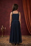 Girls Navy blue  Printed Peplum Top with Flared Palazzo Set