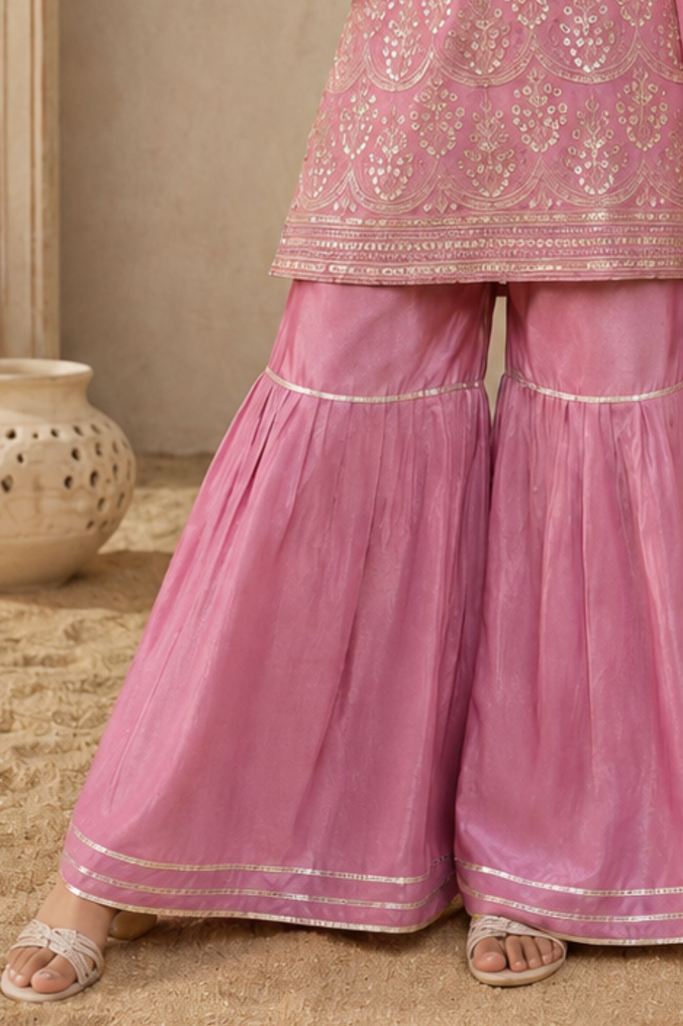 Lavender Paisley-Inspired Floral  Embroidered Sharara Set with Dupatta
