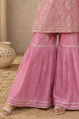 Pink Floral Inspired Embroidered Sharara Set with Dupatta