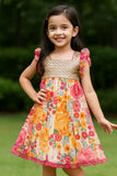 Multicolor Floral Dress with Sequin Bodice & Ruffle Sleeves For Girls