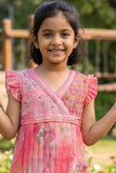 Pink Floral Pleated Frock For Girls