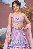 Girls Lavender And Purple Mosaic Mirror Work Embellished Lehenga Choli Set