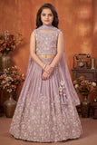 Lavender Embroidered Lehenga Choli Set For Girls With Dupatta