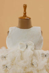 Cream Frock With Ruffled And Bow Embellished For Girls