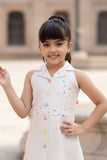 Cream Confetti Button Down Sleeveless Cotton Dress for Girls