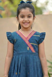 Bottle Green Traditional Dress with Zari Border For Girls