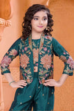Rama Green Embroidered Ethnic Co-Ord Set With Jacket And  For Girls
