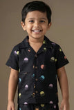 Black Jellyfish Print Night Suit Set For Boys