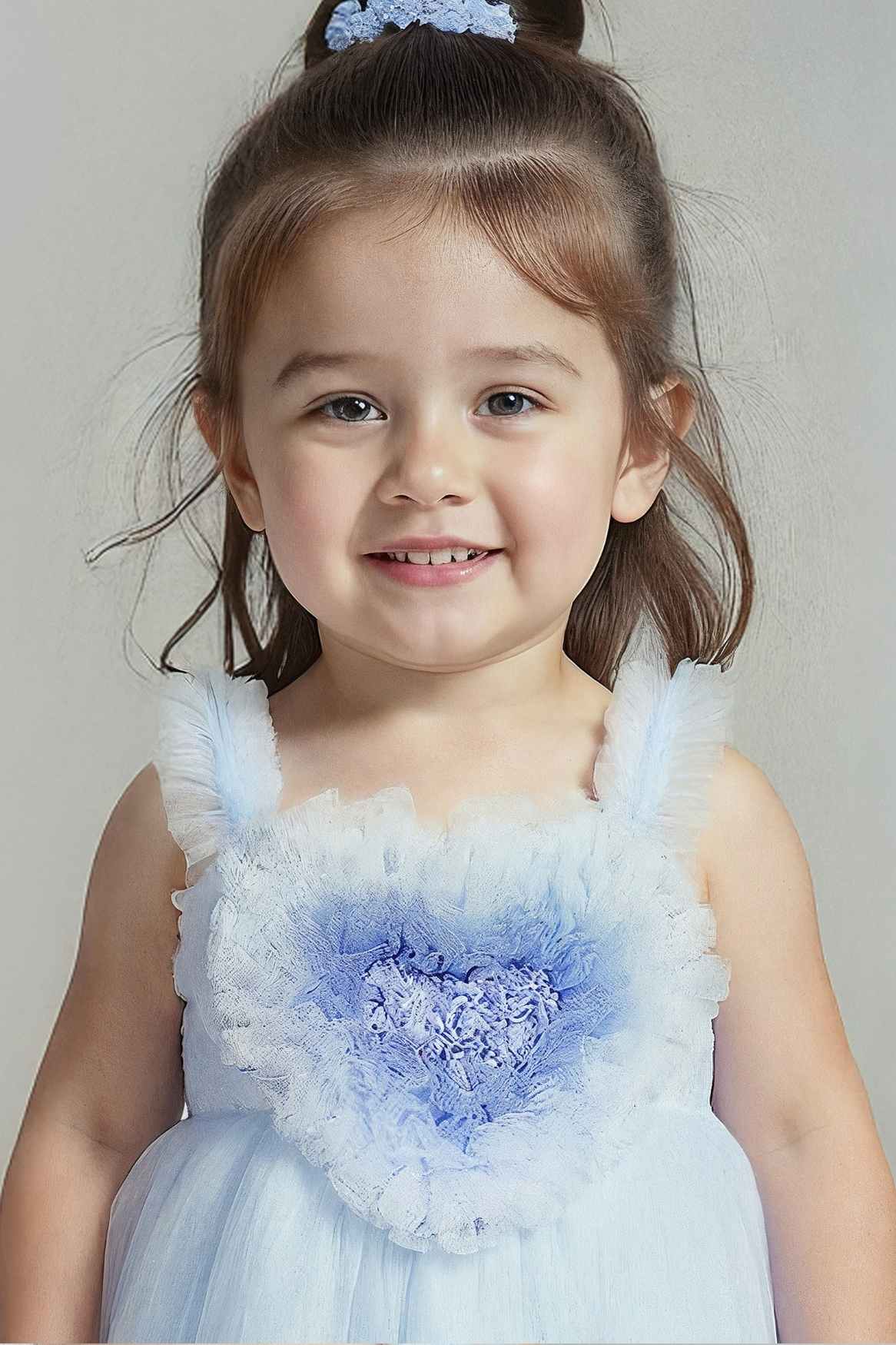 Stylish Blue Frock With Ruffled Heart Embellished For Girls