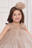 Coffee Party Frock with Sequin Floral Detailing For Girls