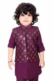 Wine Kurta Set With Sequins Embroidered Waistcoat For Boys