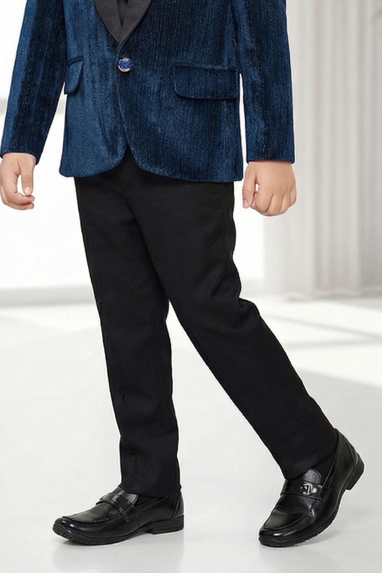Premium Boys Navy Blue Tuxedo Suit Set with Bow Tie