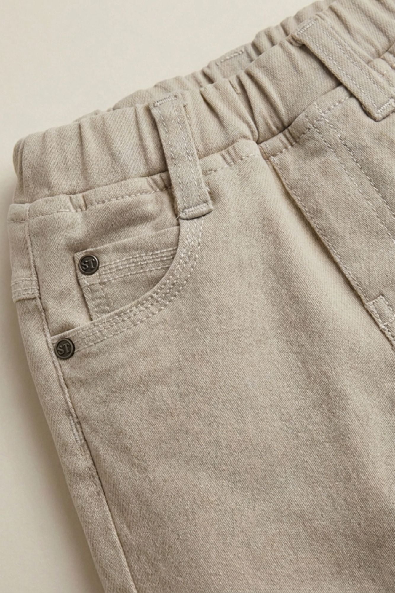 Cream Solid Casual Pant