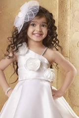 Cream Frock With Floral Embellished For Girls