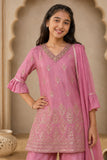 Lavender Paisley-Inspired Floral  Embroidered Sharara Set with Dupatta