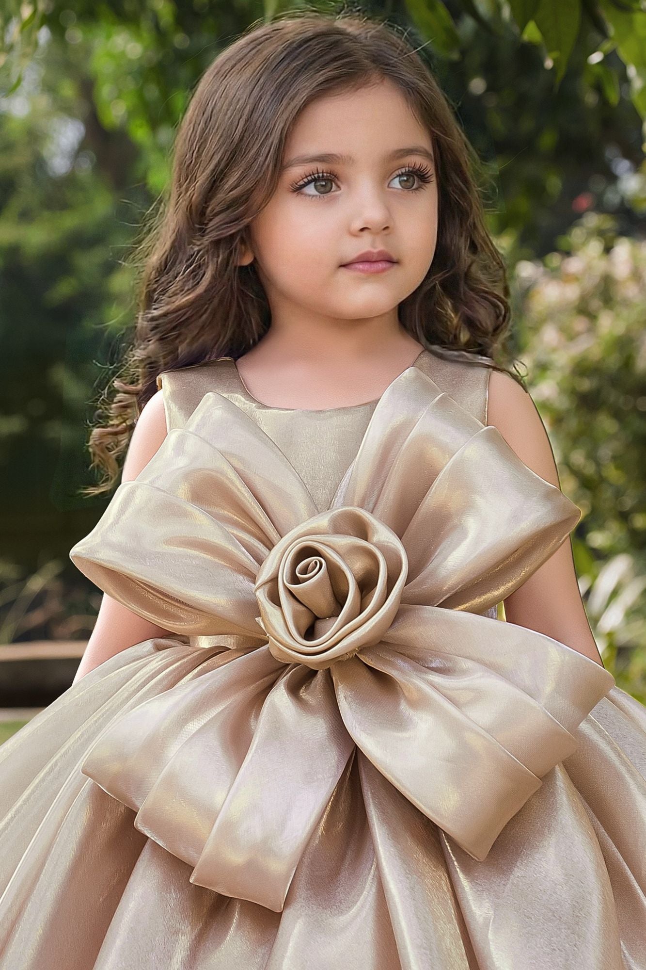 Girls Champagne Gold 3D Flower Applique Ball Gown  Lagorii Kids