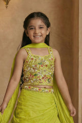 Green Embroidered Lehenga Choli Set For Girls