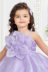 Lavender Organza Frock With Floral Embellished For Girls