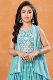 Firozi Embroidered Lehenga Choli with Layered Jacket For Girls