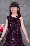 Wine Sequin Embellished Party Wear Gown for Girls