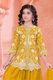 Mustard Yellow Zari Embroidered Palazzo Set For Girls
