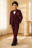 Boys Maroon Embroidered Shawl Collar Party Wear Suit Set