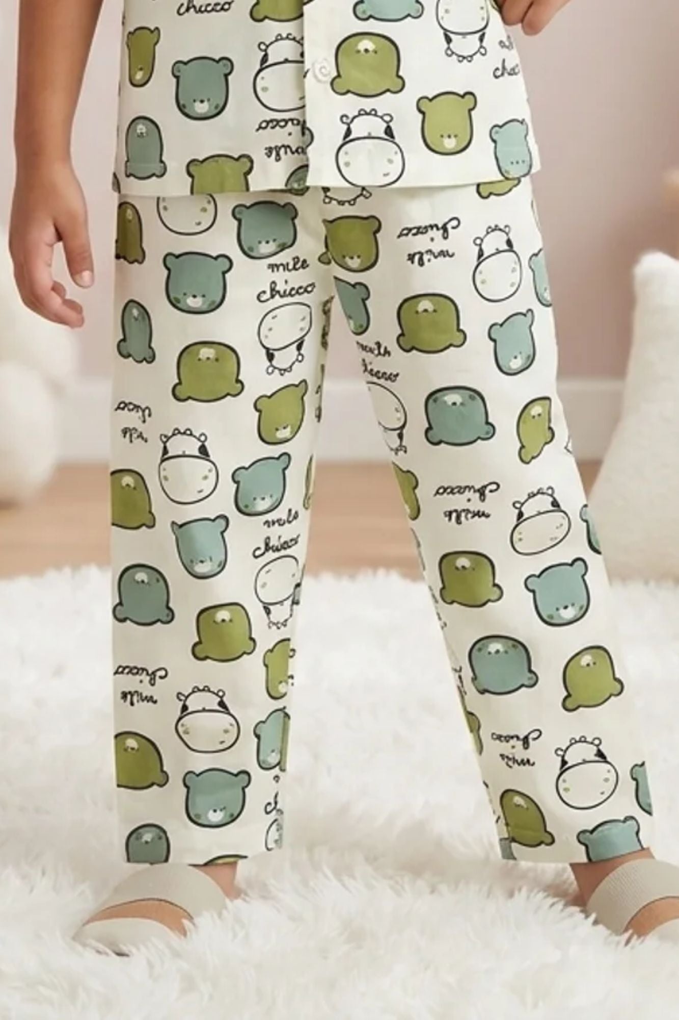 Boys White Cartoon Bear Print Night Suit Set