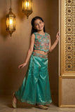 Sea Green Sequins Work With Thread Embroidery For Palazzo Set For Girls