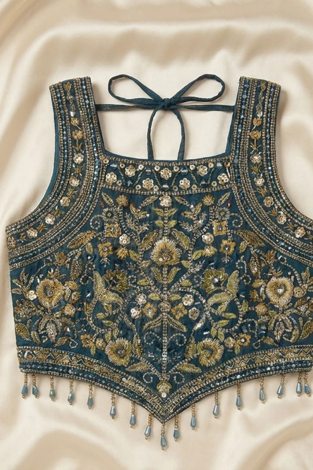 Girls Navy Blue Embroidered Palazzo Set with Dupatta