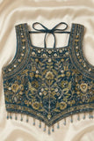 Girls Navy Blue Embroidered Palazzo Set with Dupatta
