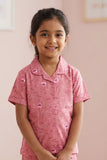 Girls Pink Floral Print Night Suit Set
