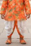 Orange Floral Printed Dhoti Set For Boys
