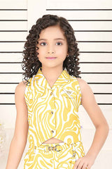 Trend Yellow Printed Casual Wear Co Ord Set For Girls