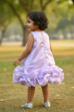 Lavender Party Wear Frock with 3D Butterfly Appliqués and Bubble Hemline For Girls