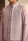 Boys Pink Floral And Paisley Embroidered Kurta Set With Nehru Jacket