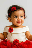 Red Floral Ruffle Party Frock For Girls