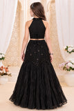 Girls Heavy Sequin Embroidered Black Fishcut Mermaid Lehenga Choli Set With Dupatta