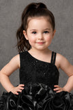 Black One-Shoulder Ruffle Party Wear Frock
