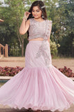 Onion Pink Lehenga Choli Set For Girls With Embroidered Crop Top