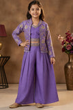 Purple Palazzo Set with Embroidered Jacket For Girls