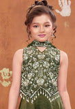 Girls Olive Green Embroidered Palazzo Set With Dupatta