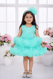 Aqua Blue Embellished Tulle Party Wear Frock for Girls