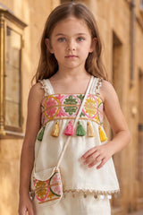 Girls White Multicolor Embroidered Co-ord Set