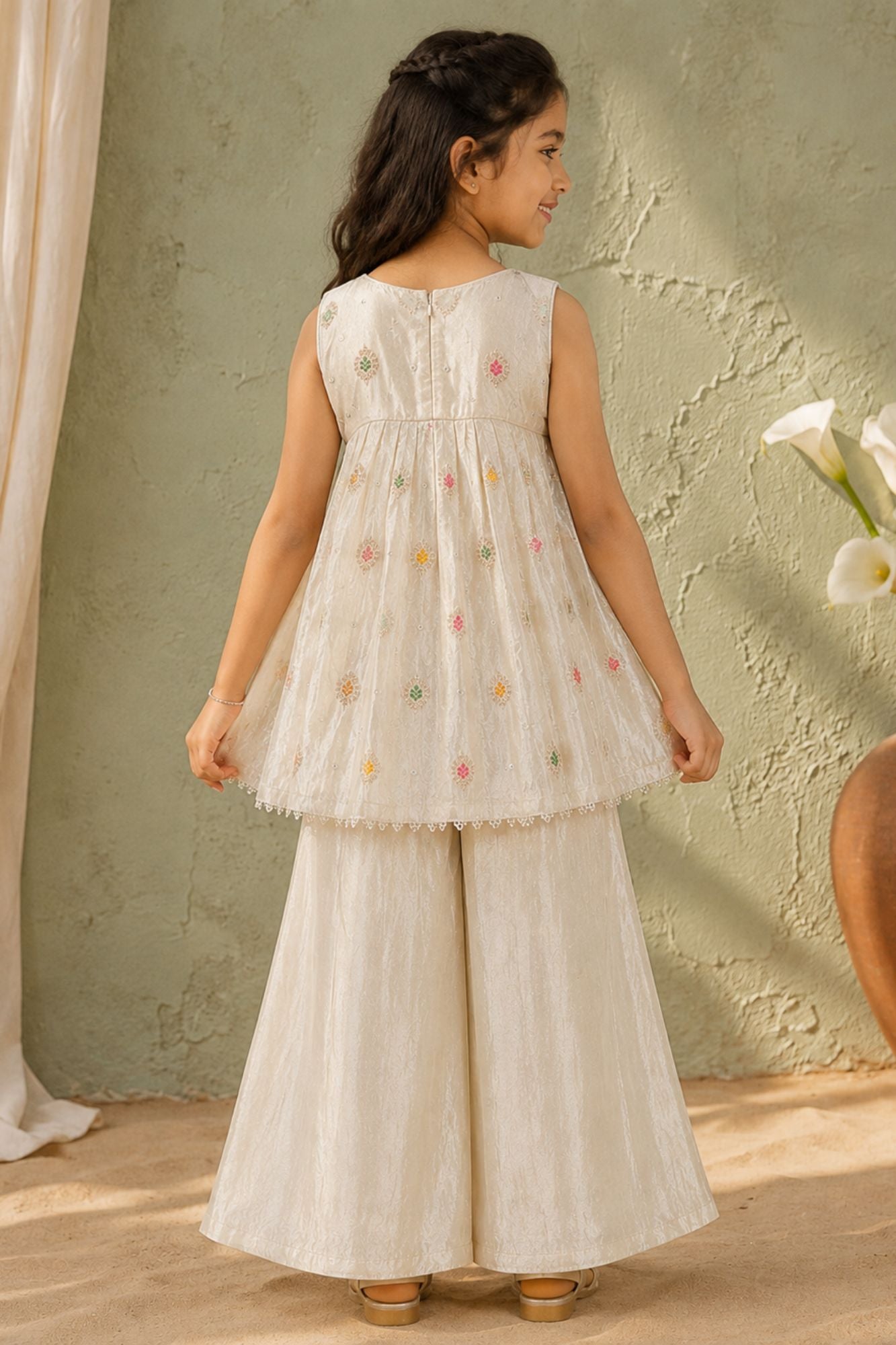Ivory with Multicolour Floral Butti Embroidered Palazzo Set