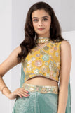 Mustard Yellow and Sage Green Embroidered Palazzo Set for Girls