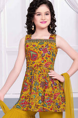 Mustard Embroidered And Sequined Palazzo Set For Girls