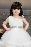 White Net Tailback Party Wear Frock With Bow Embellishment For Girls