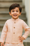 Peach Dhoti Kurta Set With Embroidered Nehru Jacket For Boys