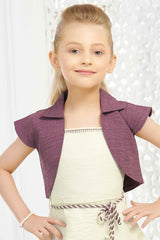 Wine And Cream Floral Patch Work Casual Dress With Overcoat For Girls