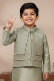 Pista Green Embroidered Kurta Pajama Set with Ethnic Jacket for Boys